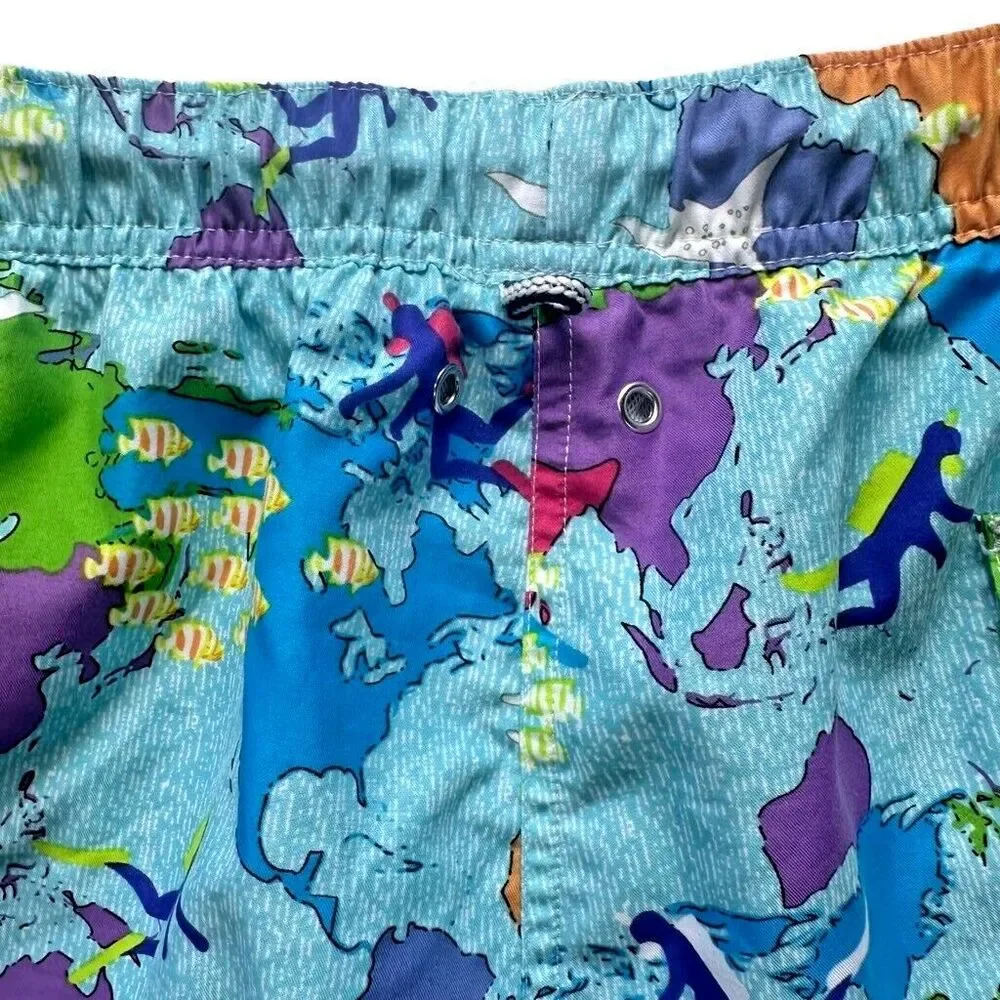 Peter Millar Swimming Trunks Size XL Map Ocean Print Seaside Collection Crown
